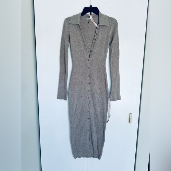 House of CB Yvette long sleeves button up sweater midi dress beige - Picture 7 of 17